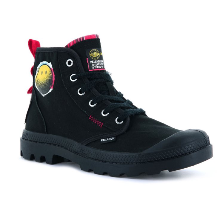 Palladium Pampa X Smiley 1970 Women's Boots Black | UK S031-GNW